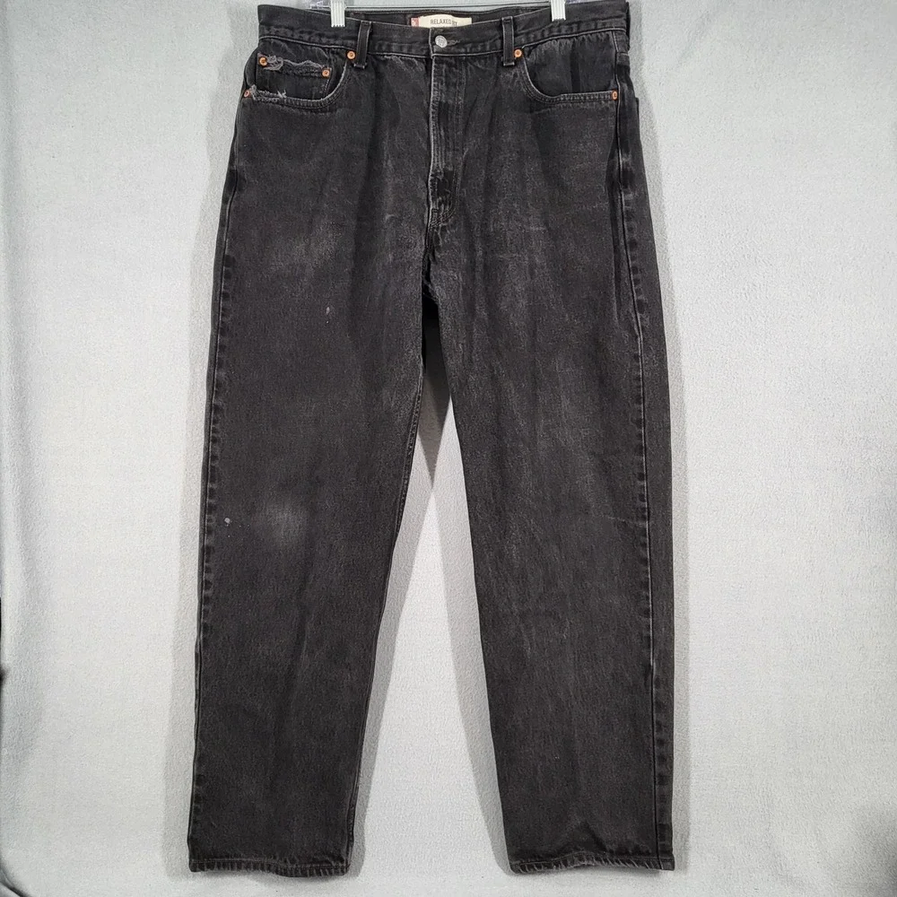 Levi's 550 Jeans Men's 40x32 Black Denim Relaxed Fit Washed Distressed Pockets C